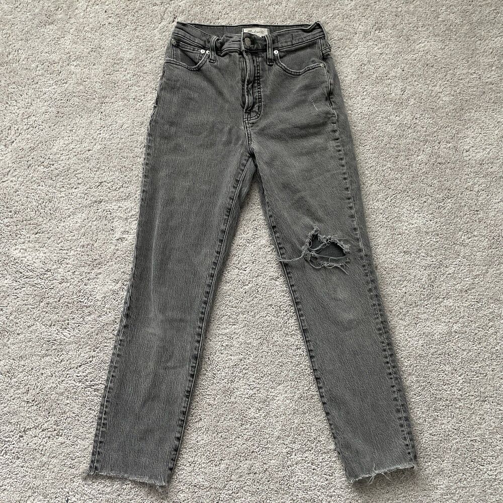 Madewell The Perfect Vintage Jean Womens 25 Gray High Rise Cropped Raw Hem Hole